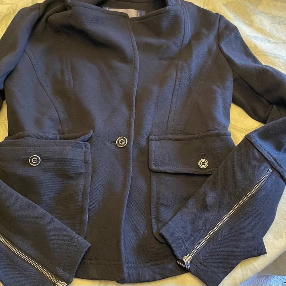 Anthropologie Delicate Ribbed Texture with Zippers on Long Sleeves Blazer XS - Picture 13 of 16